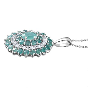 D'Joy Premium Grandidierite and Moissanite 3.90 ctw Celestial Bloom Pendant Necklace in Rhodium Over Sterling Silver 20 Inches