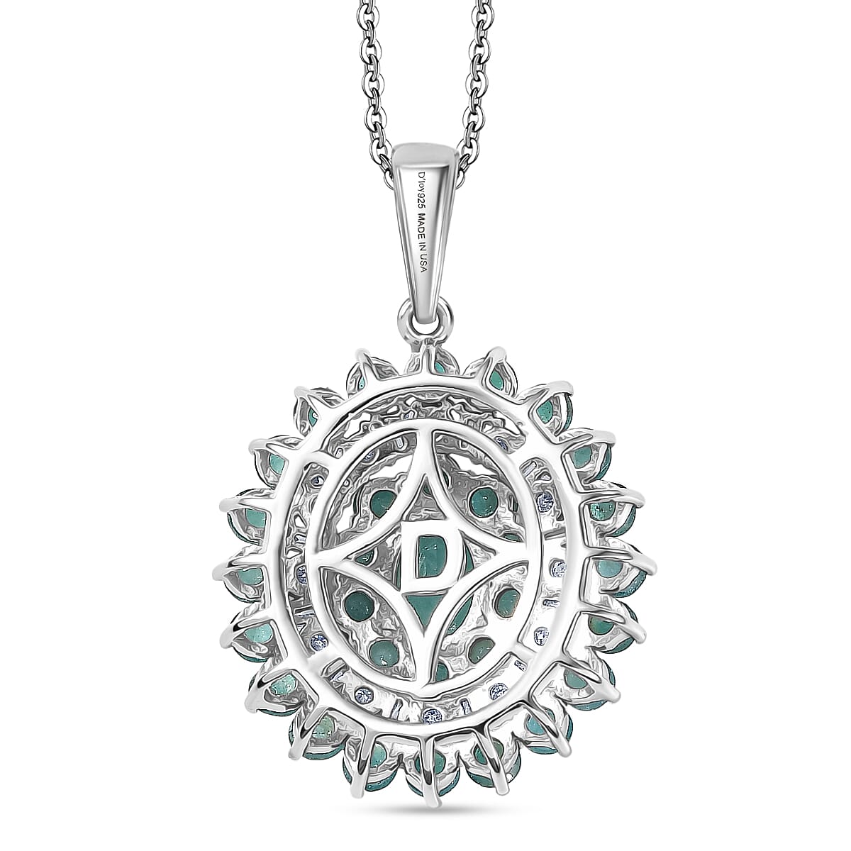 D'Joy Premium Grandidierite and Moissanite 3.90 ctw Celestial Bloom Pendant Necklace in Rhodium Over Sterling Silver 20 Inches image number 4