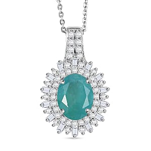 Doorbuster D'Joy Premium Grandidierite and Moissanite 2.40 ctw Sunburst Halo Pendant Necklace in Rhodium Over Sterling Silver 20 Inches