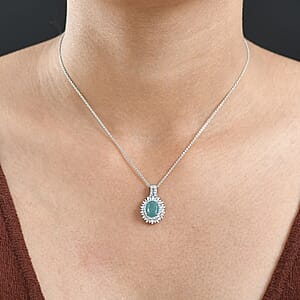 Doorbuster D'Joy Premium Grandidierite and Moissanite 2.40 ctw Sunburst Halo Pendant Necklace in Rhodium Over Sterling Silver 20 Inches