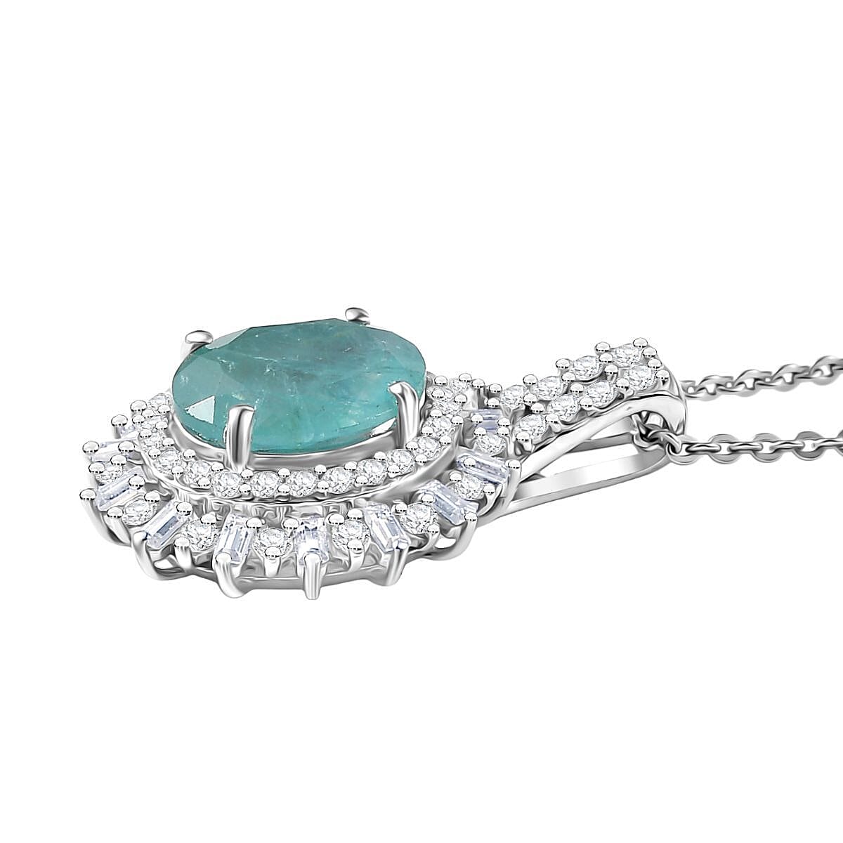 Doorbuster D'Joy Premium Grandidierite and Moissanite 2.40 ctw Sunburst Halo Pendant Necklace in Rhodium Over Sterling Silver 20 Inches image number 3