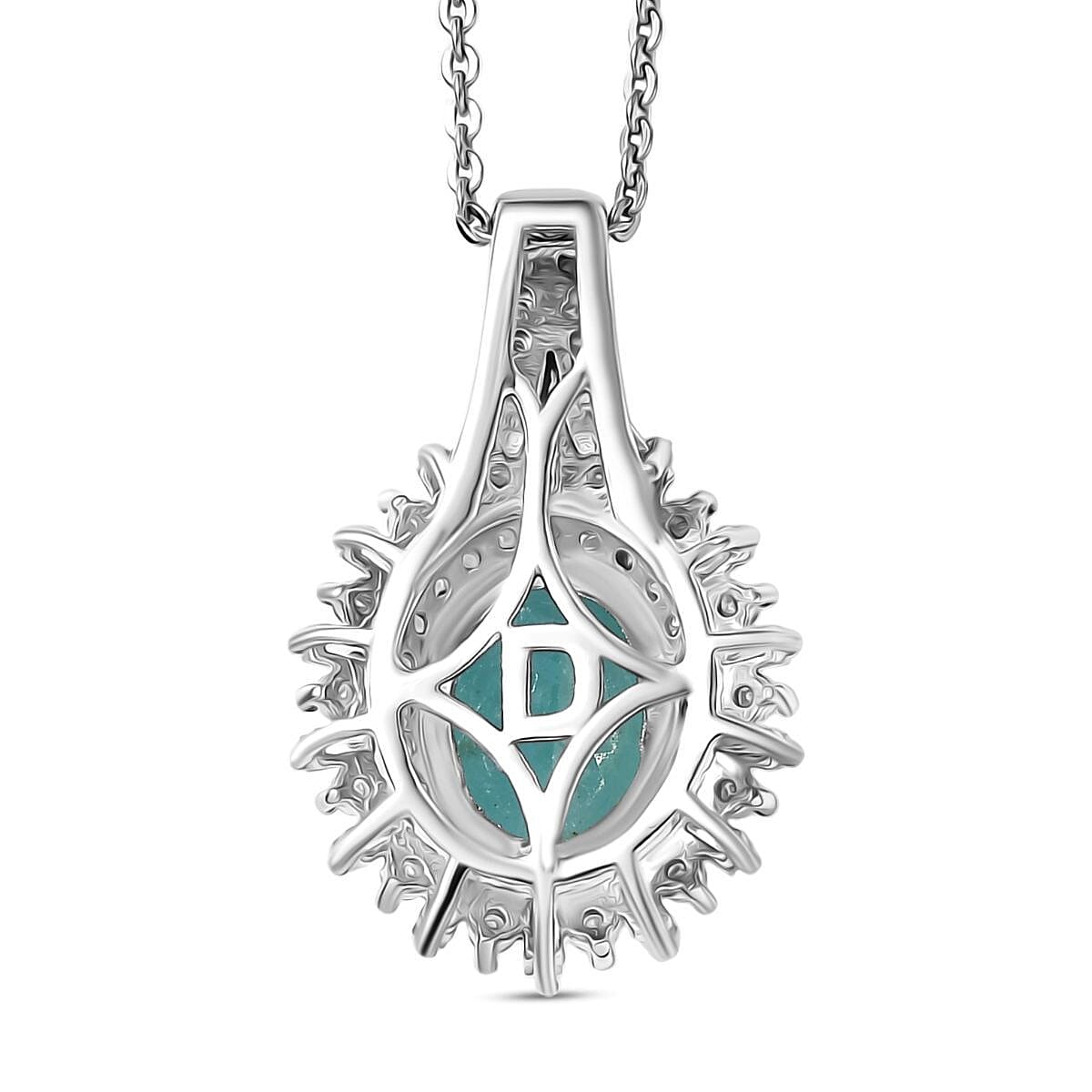 Doorbuster D'Joy Premium Grandidierite and Moissanite 2.40 ctw Sunburst Halo Pendant Necklace in Rhodium Over Sterling Silver 20 Inches image number 4