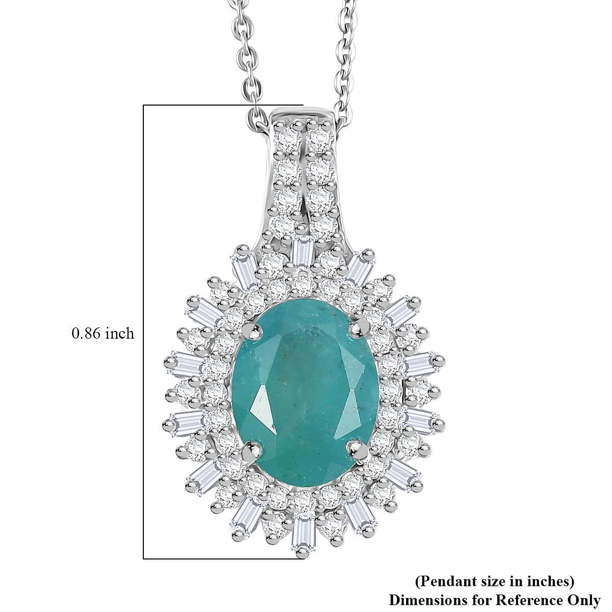 Doorbuster D'Joy Premium Grandidierite and Moissanite 2.40 ctw Sunburst Halo Pendant Necklace in Rhodium Over Sterling Silver 20 Inches image number 5
