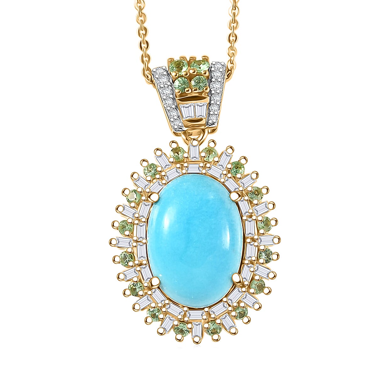 D'Joy Sleeping Beauty Turquoise and Multi Gemstone 6.50 ctw Pendant Necklace in 18K Vermeil Yellow Gold Over Sterling Silver 20 Inches image number 0