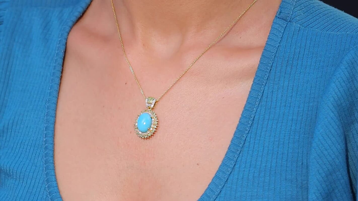 TLV D'Joy Sleeping Beauty Turquoise, Multi Gemstone Pendant Necklace (20 Inches) in 18K Vermeil YG Over Sterling Silver 6.50 ctw