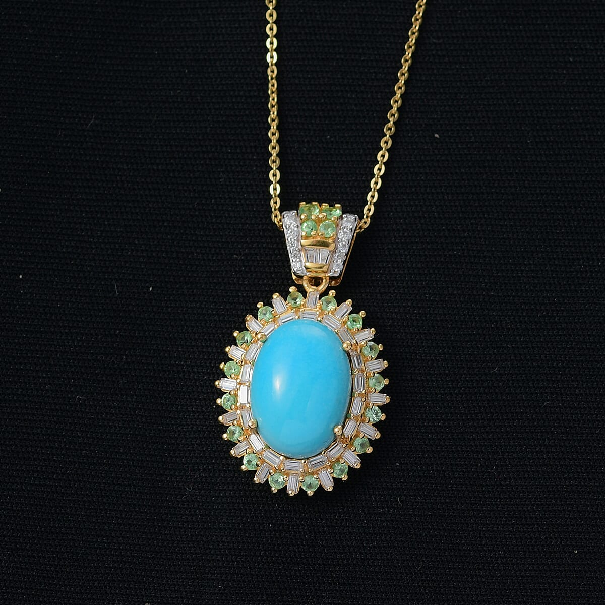 D'Joy Sleeping Beauty Turquoise and Multi Gemstone 6.50 ctw Pendant Necklace in 18K Vermeil Yellow Gold Over Sterling Silver 20 Inches image number 1