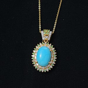  D'Joy Sleeping Beauty Turquoise, Multi Gemstone Pendant Necklace in 18K Vermeil YG Over Sterling Silver 6.50 ctw (20 Inches)