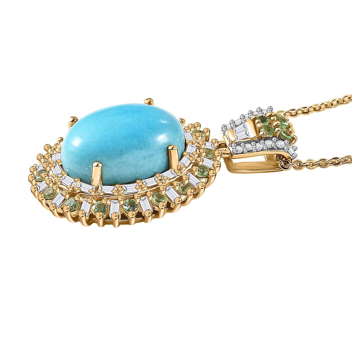 D'Joy Sleeping Beauty Turquoise and Multi Gemstone 6.50 ctw Pendant Necklace in 18K Vermeil Yellow Gold Over Sterling Silver 20 Inches image number 3