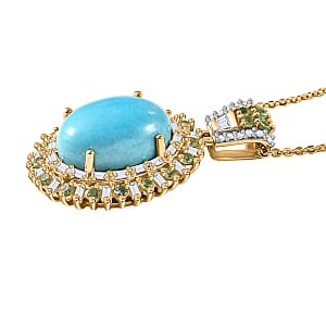  D'Joy Sleeping Beauty Turquoise, Multi Gemstone Pendant Necklace in 18K Vermeil YG Over Sterling Silver 6.50 ctw (20 Inches)