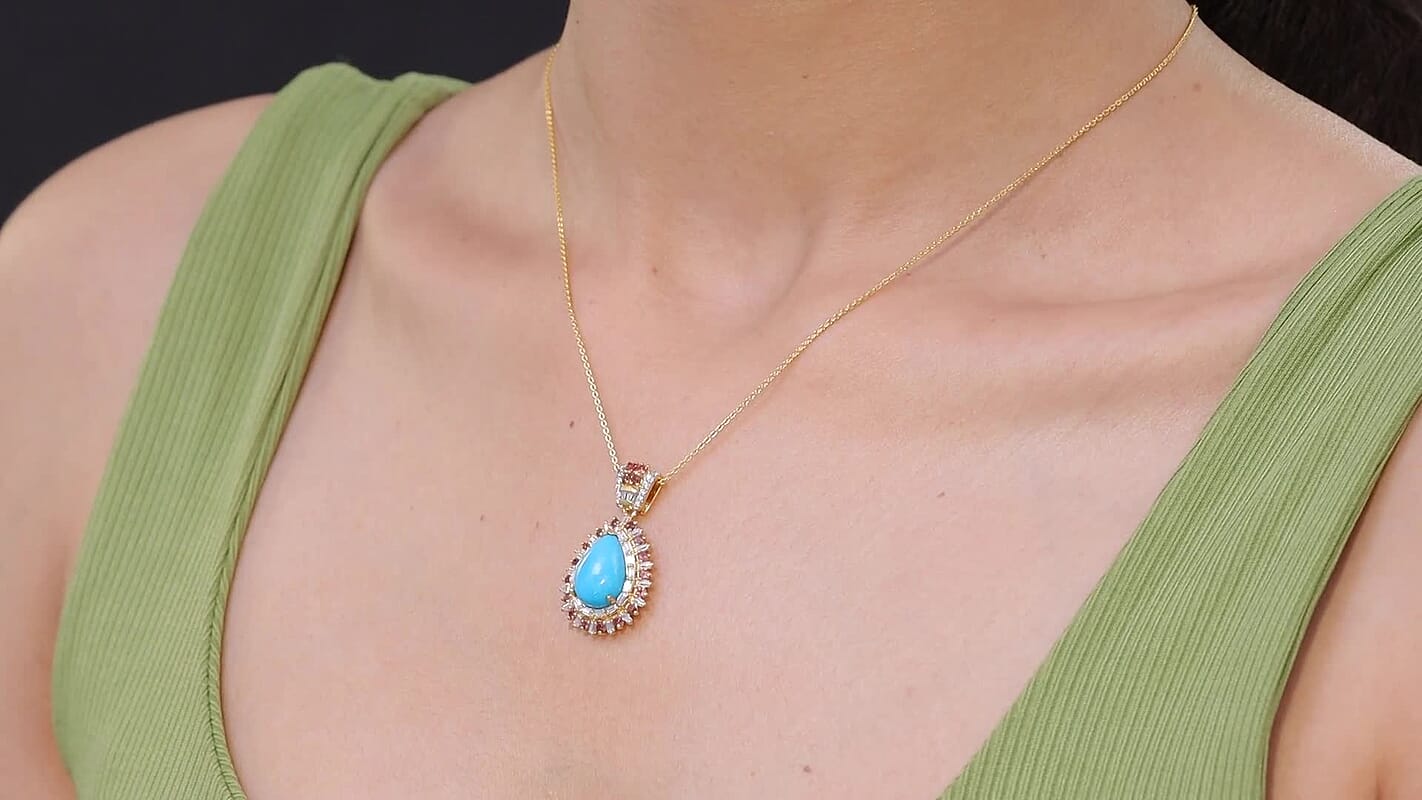 TLV D'Joy Sleeping Beauty Turquoise, Multi Gemstone Pendant Necklace (20 Inches) in 18K Vermeil YG Over Sterling Silver 6.50 ctw