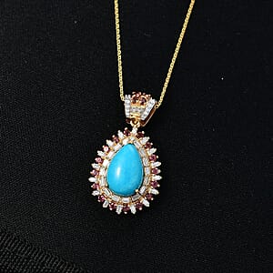 D'Joy Sleeping Beauty Turquoise, Multi Gemstone Pendant Necklace in 18K Vermeil YG Over Sterling Silver 5.00 ctw (20 Inches)