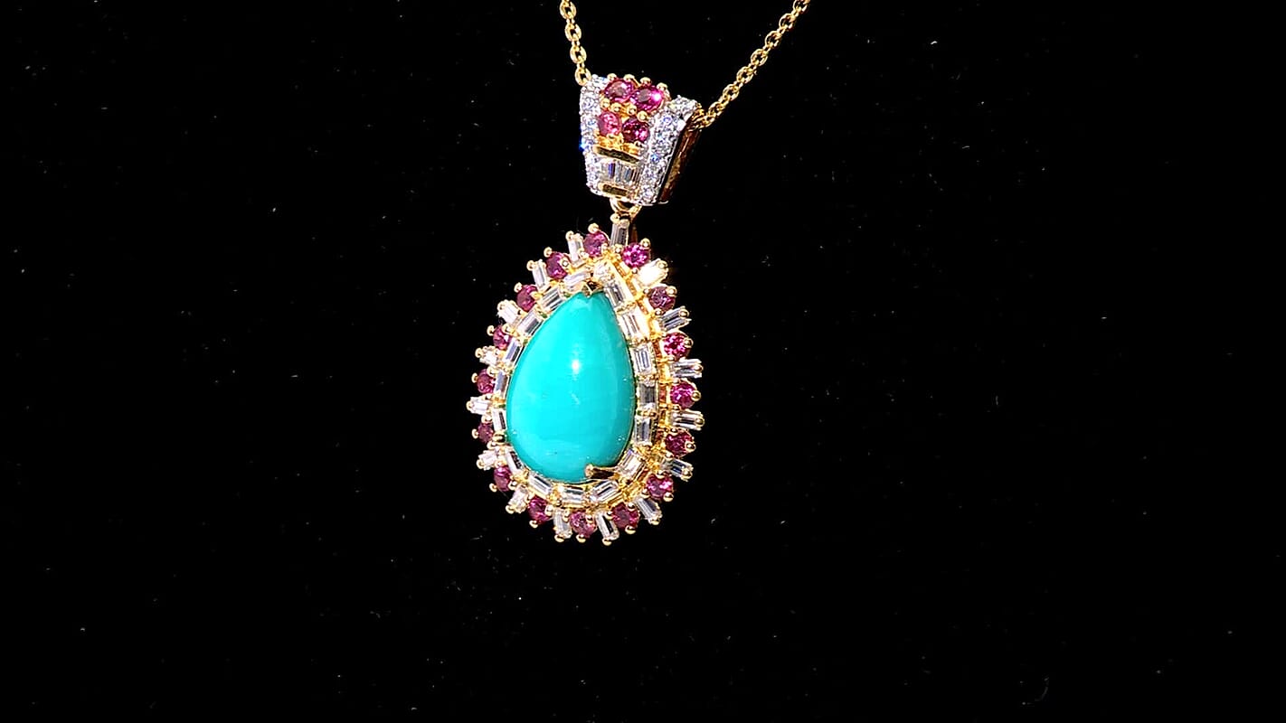 TLV D'Joy Sleeping Beauty Turquoise, Multi Gemstone Pendant Necklace (20 Inches) in 18K Vermeil YG Over Sterling Silver 6.50 ctw