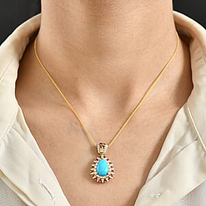 D'Joy Sleeping Beauty Turquoise, Multi Gemstone Pendant Necklace in 18K Vermeil YG Over Sterling Silver 5.00 ctw (20 Inches)