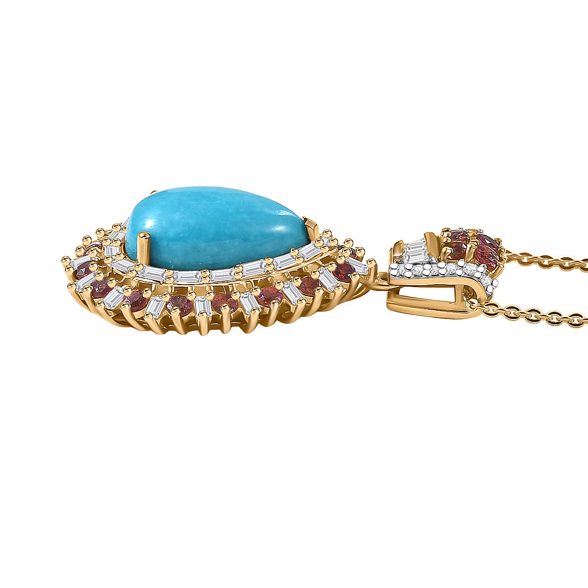D'Joy Sleeping Beauty Turquoise, Multi Gemstone Pendant Necklace in 18K Vermeil YG Over Sterling Silver 5.00 ctw (20 Inches)