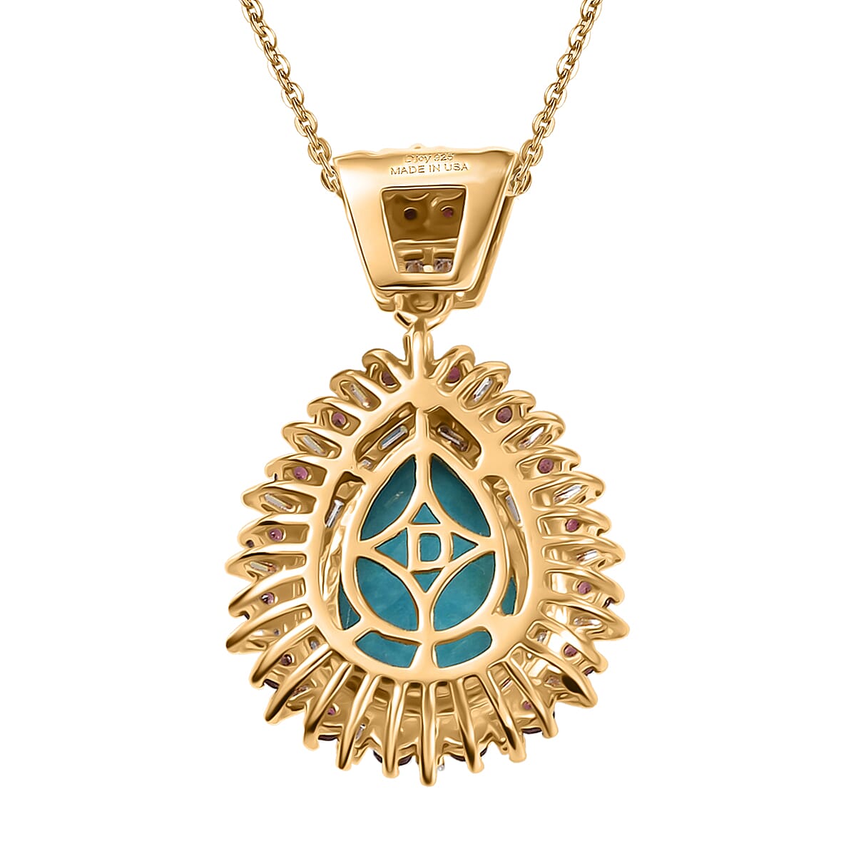 D'Joy Sleeping Beauty Turquoise and Multi Gemstone 5.00 ctw Pendant Necklace in 18K Vermeil Yellow Gold Over Sterling Silver 20 Inches image number 2