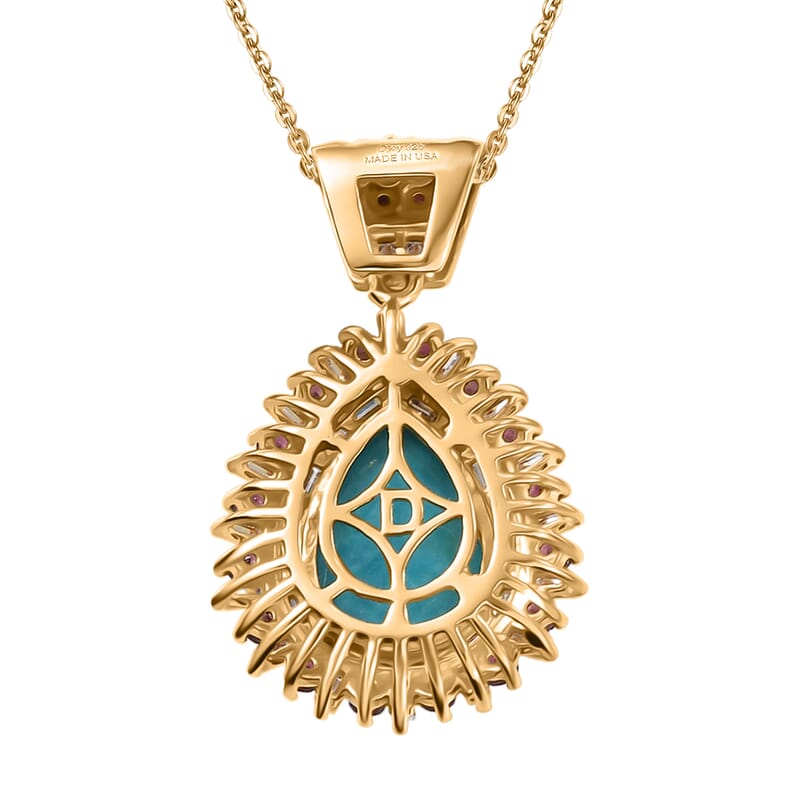 D'Joy Sleeping Beauty Turquoise and Multi Gemstone 5.00 ctw  Pendant Necklace in 18K Vermeil Yellow Gold Over Sterling Silver 20 Inches