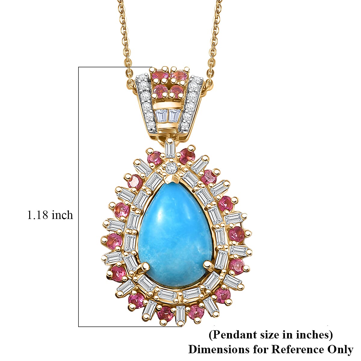D'Joy Sleeping Beauty Turquoise and Multi Gemstone 5.00 ctw Pendant Necklace in 18K Vermeil Yellow Gold Over Sterling Silver 20 Inches image number 3