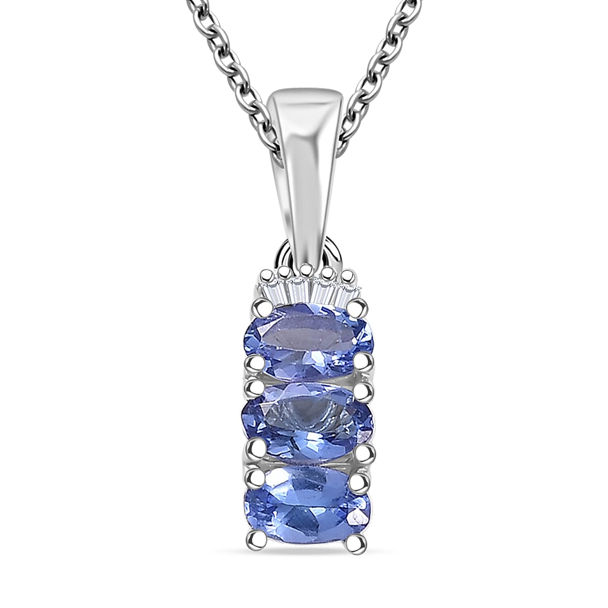 Doorbuster D'Joy Premium Tanzanite and Diamond 0.70 ctw Trinity Ballerina Pendant Necklace in Rhodium Over Sterling Silver 20 Inches (Del. in 10-12 Days)  image number 0