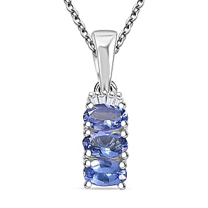 Doorbuster D'Joy Premium Tanzanite and Diamond 0.70 ctw Trinity Ballerina Pendant Necklace in Rhodium Over Sterling Silver 20 Inches (Del. in 10-12 Days) 