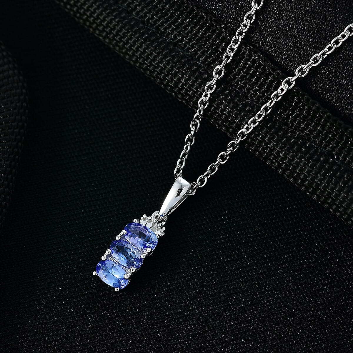 Doorbuster D'Joy Premium Tanzanite and Diamond 0.70 ctw Trinity Ballerina Pendant Necklace in Rhodium Over Sterling Silver 20 Inches (Del. in 10-12 Days)  image number 1