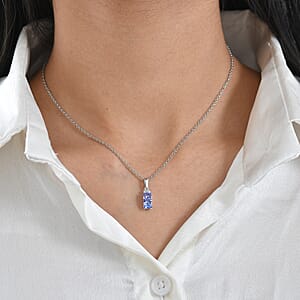 D'Joy Tanzanite, Diamond Trinity Pendant in Rhodium Over Sterling Silver with Stainless Steel Necklace 0.70 ctw  (20 Inches)