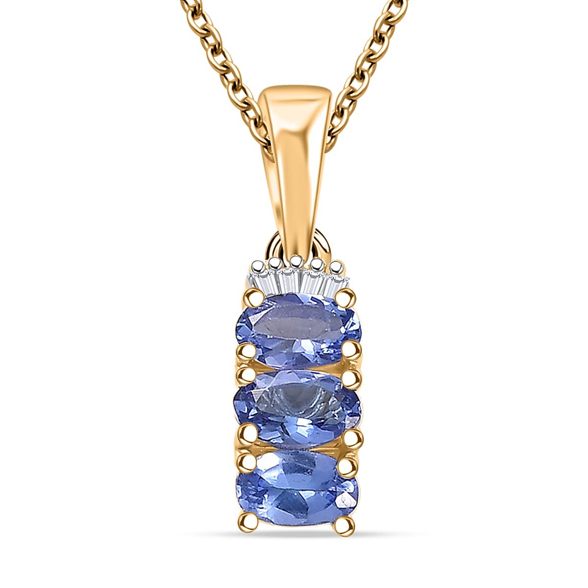 Doorbuster D'Joy Premium Tanzanite and Diamond 0.75 ctw Trinity Ballerina Pendant Necklace in 18K Vermeil Yellow Gold Over Sterling Silver 20 Inches (Del. in 10-12 Days) image number 0