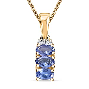 Doorbuster D'Joy Premium Tanzanite and Diamond 0.75 ctw Trinity Ballerina Pendant Necklace in 18K Vermeil Yellow Gold Over Sterling Silver 20 Inches (Del. in 10-12 Days)