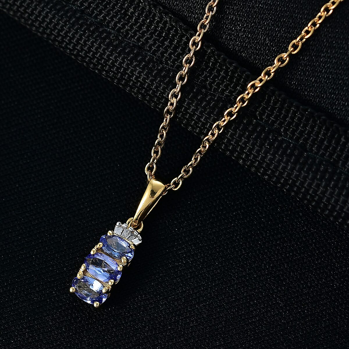Doorbuster D'Joy Premium Tanzanite and Diamond 0.75 ctw Trinity Ballerina Pendant Necklace in 18K Vermeil Yellow Gold Over Sterling Silver 20 Inches (Del. in 10-12 Days) image number 1