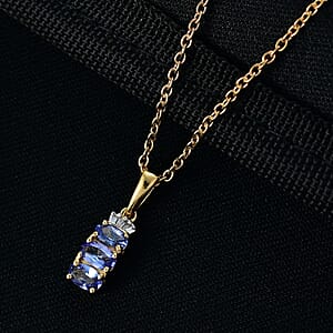 D'Joy Tanzanite, Diamond Trinity Pendant in 18K Vermeil YG Over Sterling Silver with Stainless Steel Necklace 0.75 ctw (20 Inches)