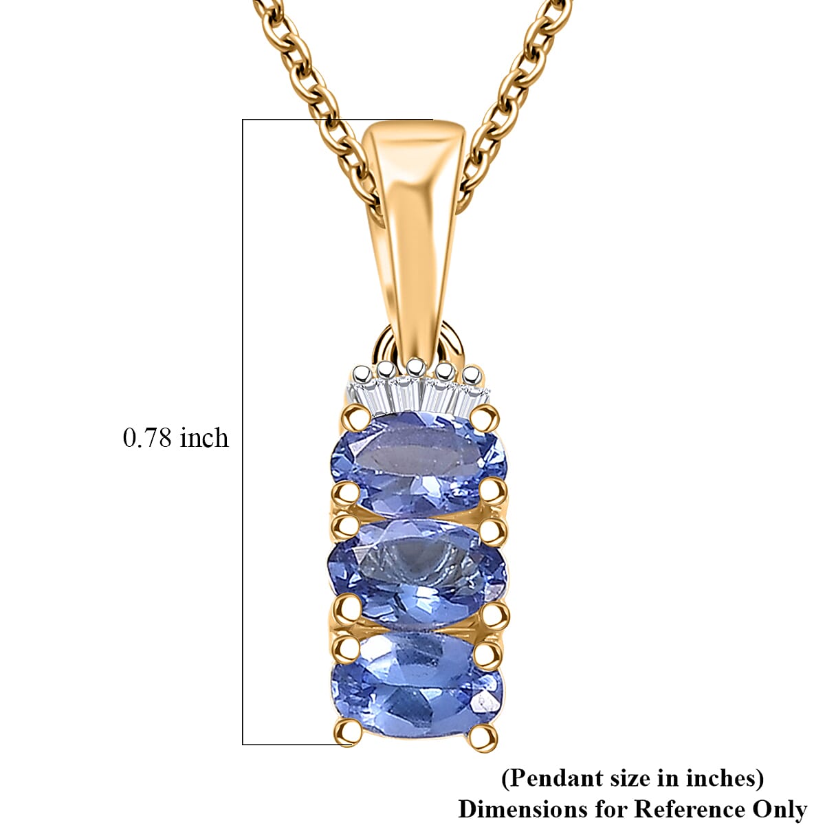Doorbuster D'Joy Premium Tanzanite and Diamond 0.75 ctw Trinity Ballerina Pendant Necklace in 18K Vermeil Yellow Gold Over Sterling Silver 20 Inches (Del. in 10-12 Days) image number 5