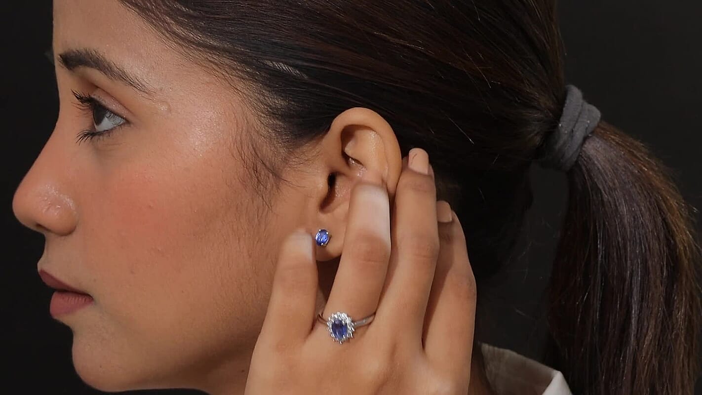 D'Joy Premium Kashmir Kyanite, White Zircon Ring (Size 5.0) and Earrings in Platinum Over Sterling Silver 2.80 ctw