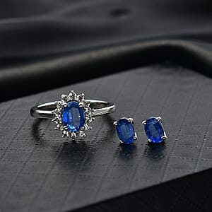 D'Joy Premium Kashmir Kyanite, White Zircon Ring (Size 6.0) and Earrings in Platinum Over Sterling Silver 2.80 ctw