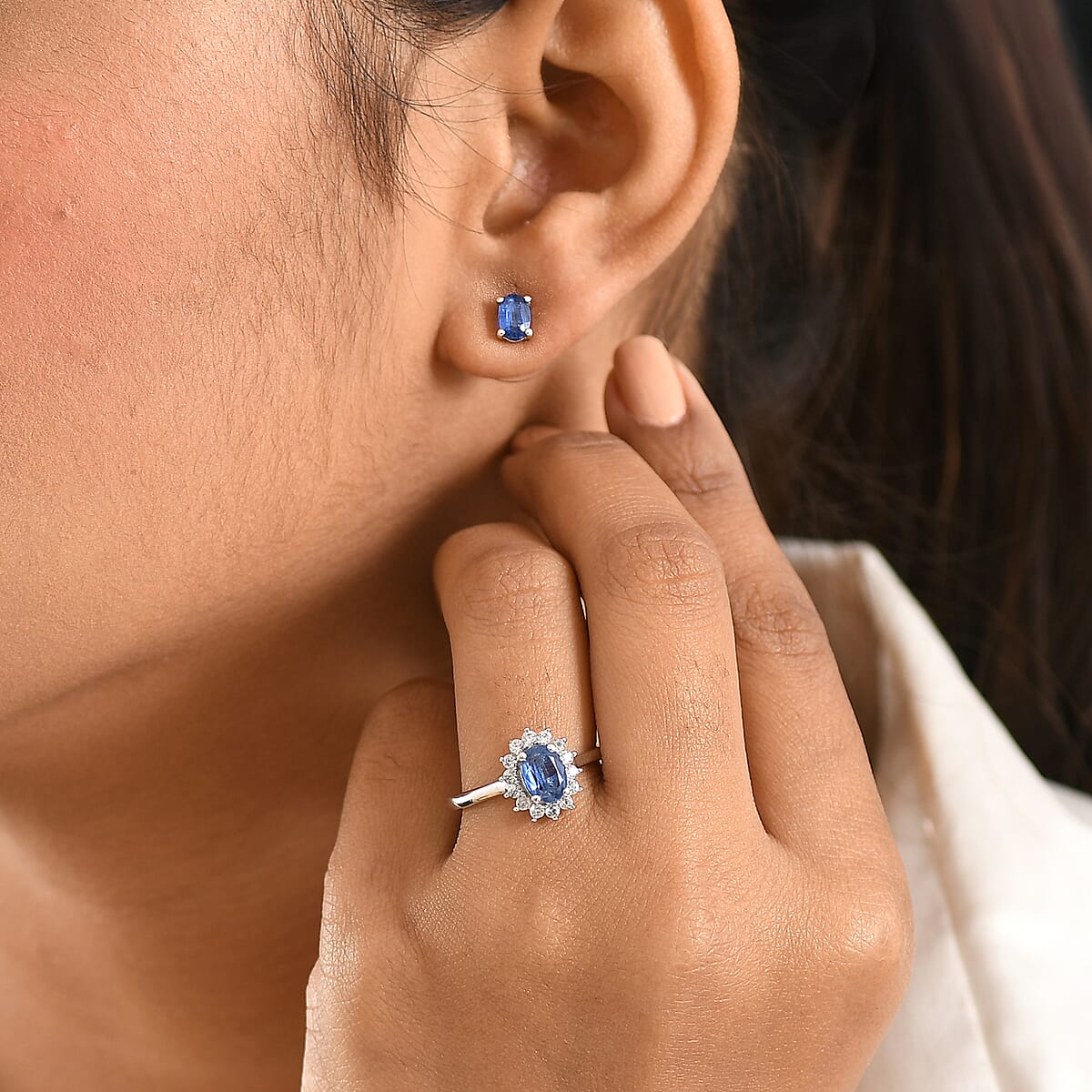 D'Joy Premium Kashmir Kyanite, White Zircon Ring (Size 7.0) and Earrings in Platinum Over Sterling Silver 2.80 ctw image number 2