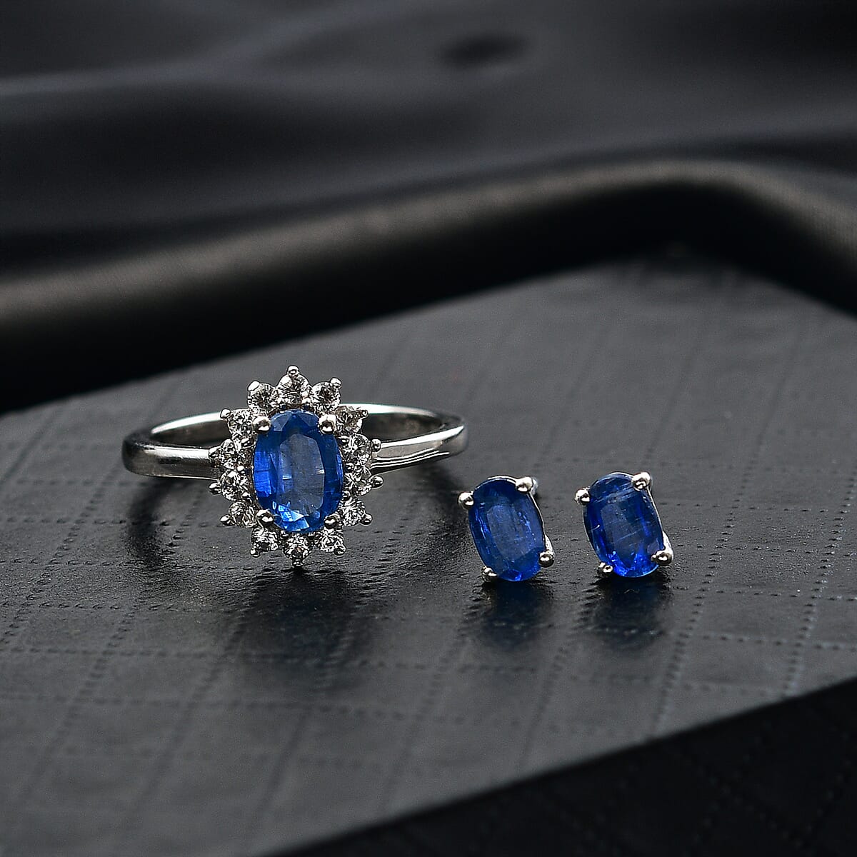 D'Joy Premium Kashmir Kyanite, White Zircon Ring (Size 9.0) and Earrings in Platinum Over Sterling Silver 2.80 ctw image number 1