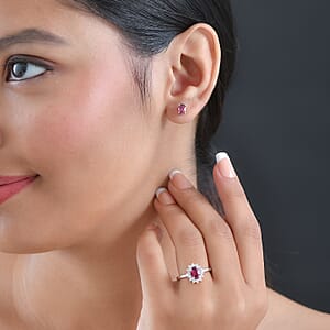 D'Joy Premium Tanzanian Wine Garnet and White Zircon 2.65 ctw Ring (Size 7.0) and Earrings in Platinum Over Sterling Silver