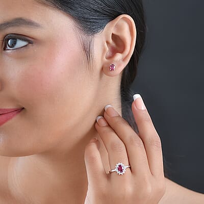 D'Joy Premium Tanzanian Wine Garnet and White Zircon 2.65 ctw Ring (Size 8.0) and Earrings in Platinum Over Sterling Silver