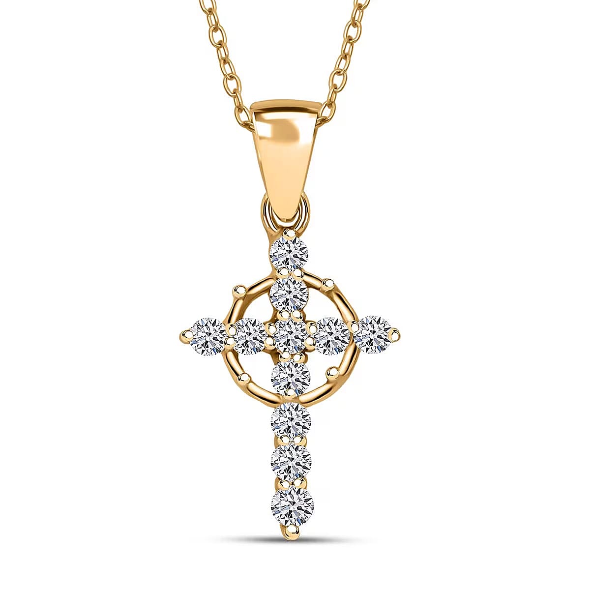 Doorbuster Luxuriant Lab Grown Diamond G-H SI 0.50 ctw Divine Cross Crown Pendant Necklace in 18K Vermeil Yellow Gold Over Sterling Silver 20 Inches image number 0