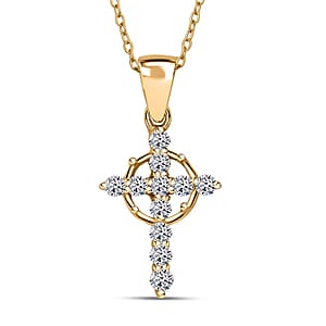 Doorbuster Luxuriant Lab Grown Diamond G-H SI 0.50 ctw Divine Cross Crown Pendant Necklace in 18K Vermeil Yellow Gold Over Sterling Silver 20 Inches