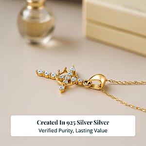  Luxuriant Lab Grown Diamond G-H SI 0.50 ctw Divine Cross Crown Pendant Necklace in 18K Vermeil Yellow Gold Over Sterling Silver 20 Inches