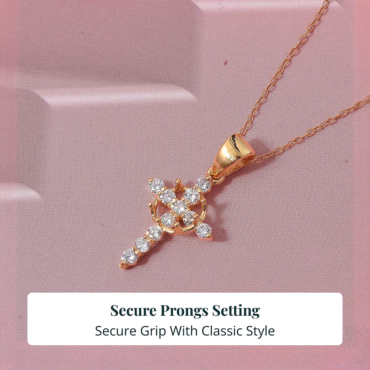 Doorbuster Luxuriant Lab Grown Diamond G-H SI 0.50 ctw Divine Cross Crown Pendant Necklace in 18K Vermeil Yellow Gold Over Sterling Silver 20 Inches image number 4