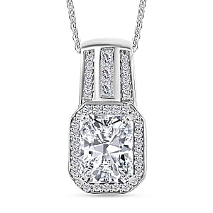 D'Joy Moissanite 2.90 ctw Art Deco Pendant Necklace in Rhodium Over Sterling Silver 20 Inches