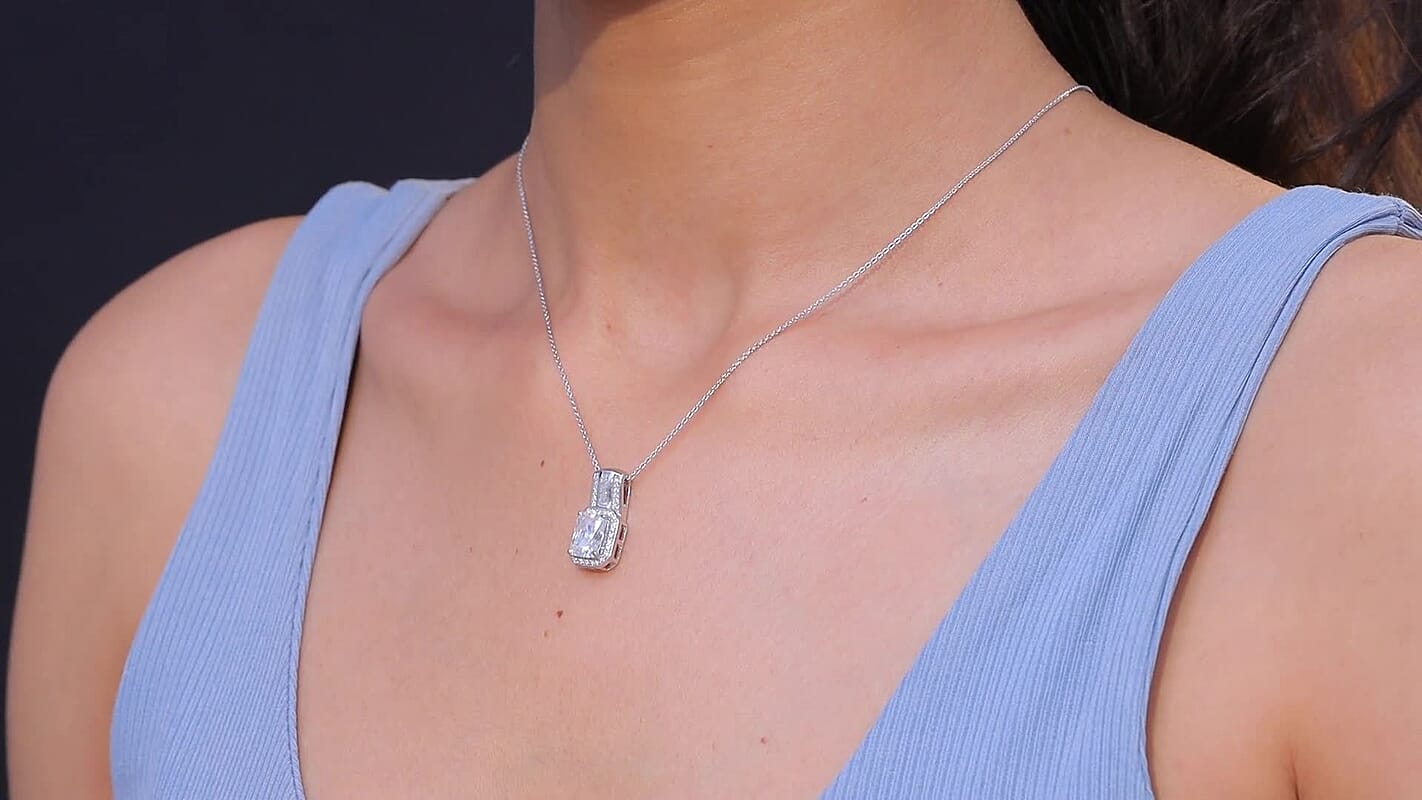 D'Joy Moissanite Art Deco Pendant Necklace in Rhodium Over Sterling Silver 2.90 ctw (20 Inches)