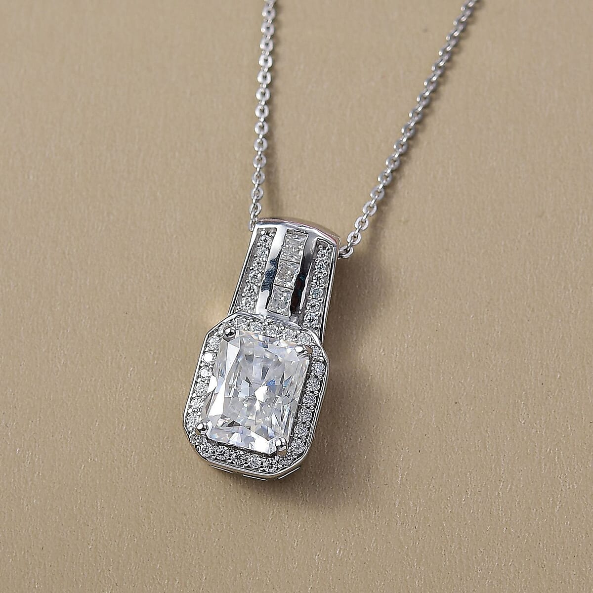 D'Joy Moissanite 2.90 ctw Art Deco Pendant Necklace in Rhodium Over Sterling Silver 20 Inches image number 1