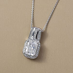 D'Joy Moissanite Art Deco Pendant Necklace in Rhodium Over Sterling Silver 2.90 ctw (20 Inches)