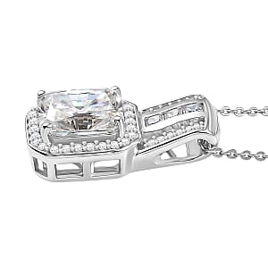 D'Joy Moissanite Art Deco Pendant Necklace in Rhodium Over Sterling Silver 2.90 ctw (20 Inches)