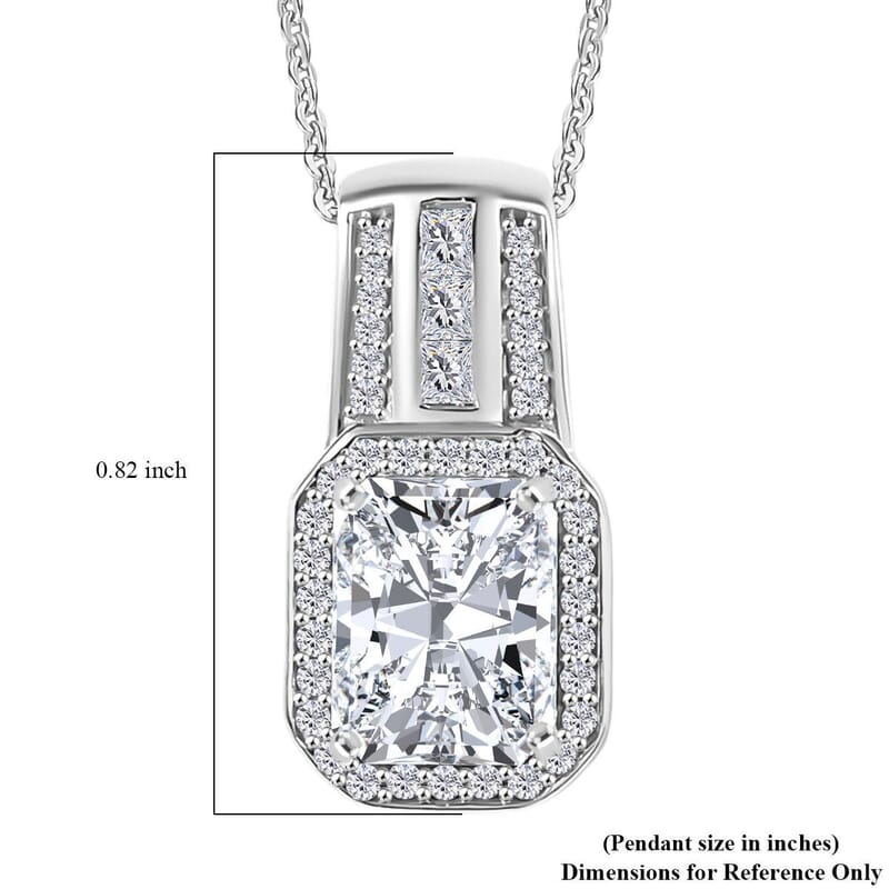 D'Joy Moissanite Art Deco Pendant Necklace in Rhodium Over Sterling Silver 2.90 ctw (20 Inches)