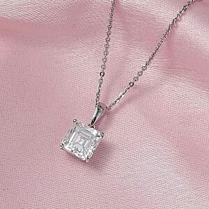 Moissanite 1.90 ctw Pendant Necklace (20 Inches) in Rhodium Over Sterling Silver