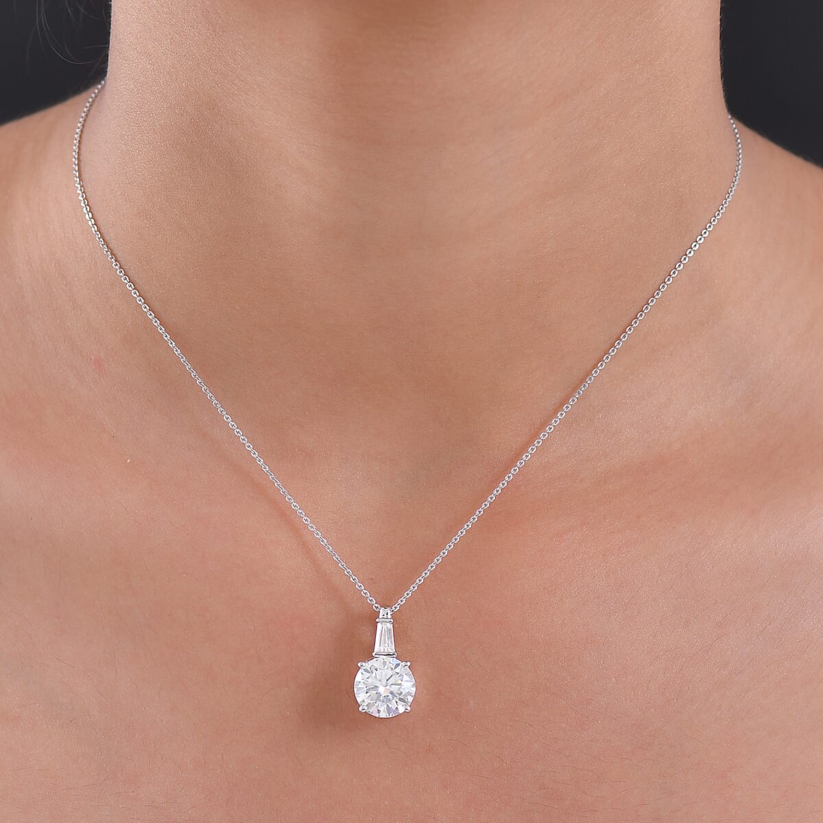D'Joy Heart & Arrow Cut Moissanite 3.70 ctw Pendant Necklace in Rhodium Over Sterling Silver 20 Inches image number 2