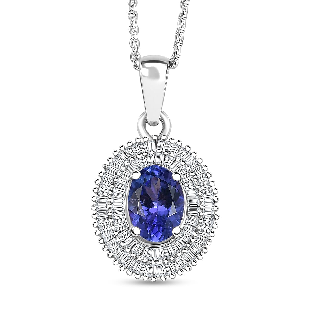 D'Joy AAA Tanzanite and Diamond 1.40 ctw Pendant Necklace in Rhodium Over Sterling Silver 20 Inches image number 0