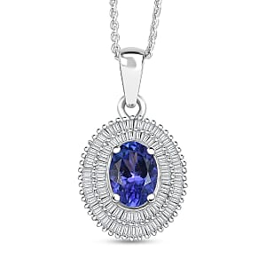 D'Joy AAA Tanzanite and Diamond 1.40 ctw Pendant Necklace in Rhodium Over Sterling Silver 20 Inches